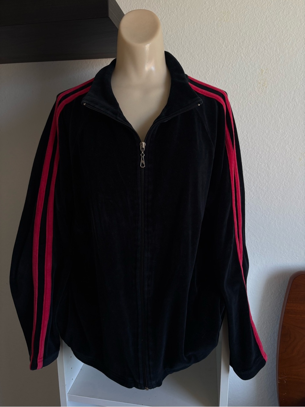 Arbor Black Velour Bomber with Pink Shoulder Stripes